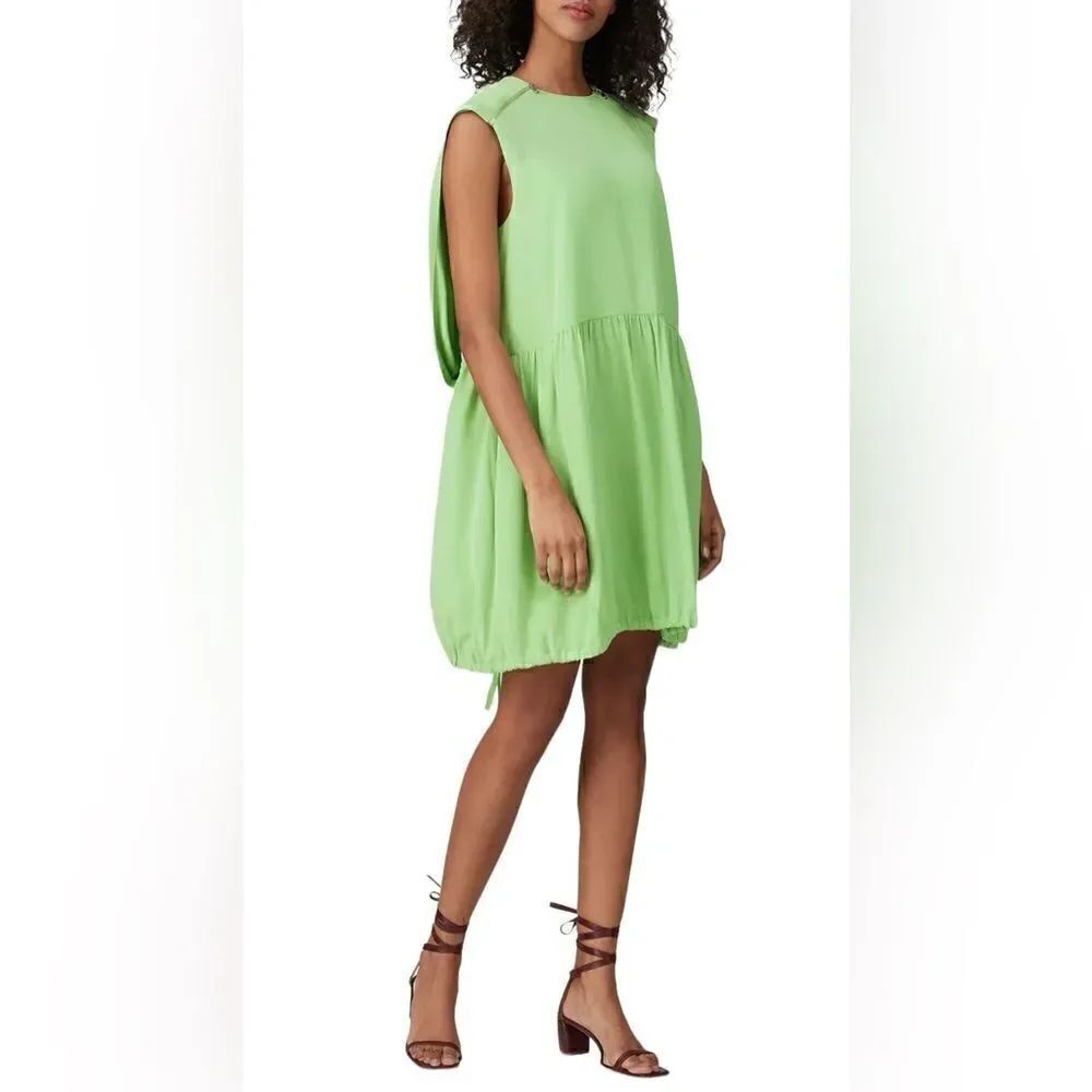 Tibi Eco Cape Green Silk Sleevless Shift Size 8